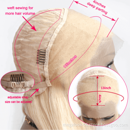 180% Density 26 Inch Silk Base Honey Blonde Colored Human Hair 613 Lace Frontal Wig